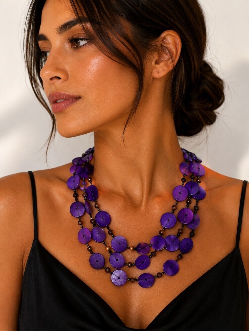MACRAME Purple Disc Beaded Torsade Layered Necklace